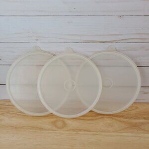 3 VTG Tupperware USA Seal Sheer Clear Round Replacement 6" C Tab Lids Only 227-4